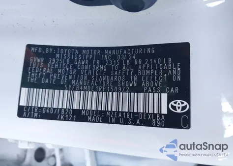 2024 Toyota Corolla Le из США, поврежденный, VIN 5YFB4MDE1RP150972